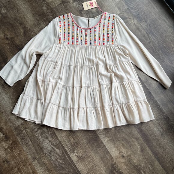 NWT entro Women’s Long Sleeve Babydoll long top with multi-color accent size m. - Picture 6 of 7